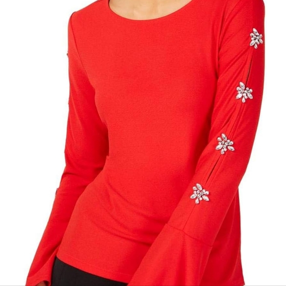 INC Red Rhinestone Embellished Top XL Pre-owned - Picture 6 of 9